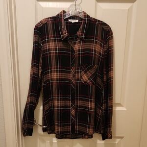 Plaid Women's Shirt - Black and Brown